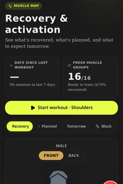 GTAM Sculpt muscle heatmap showing weekly training volume